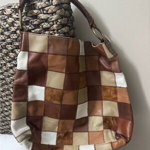 Lucky Brand Patchwork Shoulder Bag - Brown and Cream